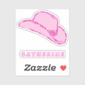 かわいいピンクのグリッターカウガールハット名前付き シール (シート)