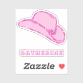 かわいいピンクのグリッターカウガールハット名前入り シール (シート)