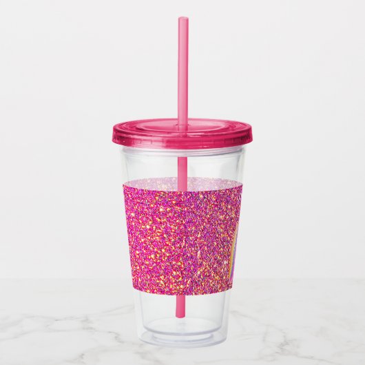 かわいいピンクのグリッター一角パーソナライズされたファンタジー アクリルタンブラー (右)