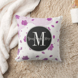 かわいいピンクのグリッター紅葉あなたの名前を追加 クッション