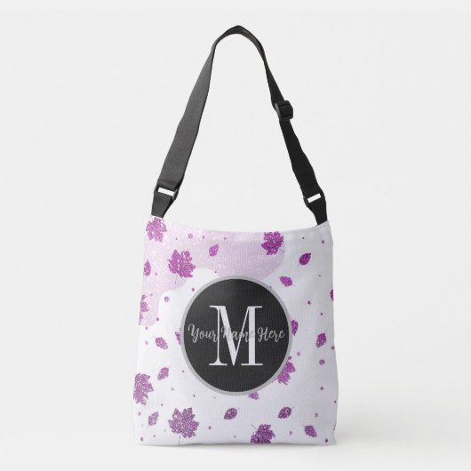 かわいいピンクのグリッター紅葉あなたの名前を追加 クロスボディバッグ (正面)