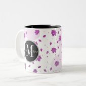 かわいいピンクのグリッター紅葉あなたの名前を追加 ツートーンマグカップ (正面左)