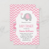 かわいいピンクのグレー象の女の子の赤ちゃんシャワー 招待状 (正面/裏面)