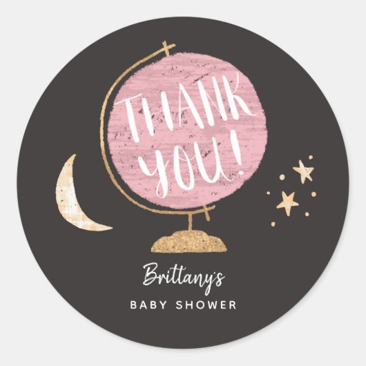 かわいいピンクのグローブアドベンチャーテーマベビーシャワーの好意 ラウンドシール (正面)