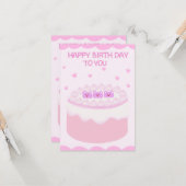 かわいいピンクのケーキ ハッピーバースデー カード (正面/裏面インサイチュ)