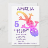 かわいいピンクのゲッコリザードガールズバースデーパーティーInvita 招待状 (正面)