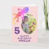 かわいいピンクのゲッコリザードガールズフォト誕生日カード カード (正面)