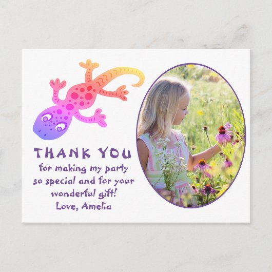 かわいいピンクのゲッコリザードガールフォト感謝してい誕生日 ポストカード (正面)