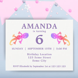 かわいいピンクのゲッコ女子バースデーパーティー インビテーションポストカード