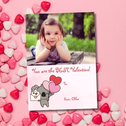 かわいいピンクのコアラの写真 子供教室バレンタイン シーズンカード