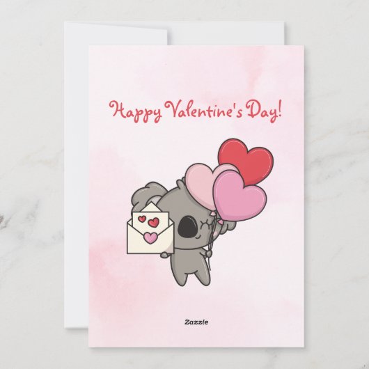 かわいいピンクのコアラ写真キッズクラスルームのバレンタイン シーズンカード (裏面)