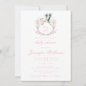 かわいいピンクのコウノトリ赤ちゃんガールシャワー招待状 招待状 (正面)