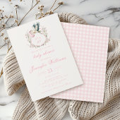 かわいいピンクのコウノトリ赤ちゃんガールシャワー招待状 招待状