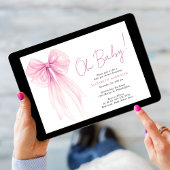 かわいいピンクのコケット弓水カラー赤ちゃん女の子シャワー 招待状