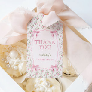 かわいいピンクのコケット弓1st誕生日 ギフトタグ