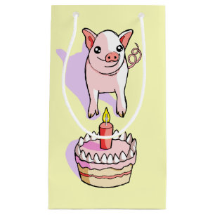 かわいいピンクのコブタのお誕生日ケーキのスケッチのギフトバッグ スモールペーパーバッグ