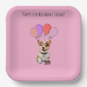 かわいいピンクのコーギーの誕生日カスタマイズ可能 ペーパープレート (正面)