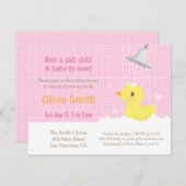 かわいいピンクのゴムあひる 赤ちゃんのシャワー招待状 招待状 (正面/裏面)