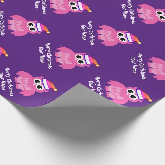 かわいいピンクのサカスタムンタフクロウの子のクリスマス休暇 ラッピングペーパー (角)