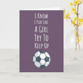 かわいいピンクのサッカー女子 カード (黄色い花)