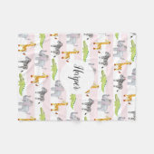 かわいいピンクのサファストライプのリの動物が子どもに フリースブランケット (正面(横))