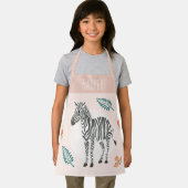 かわいいピンクのサファリゼブラと花 エプロン (インサイチュ)