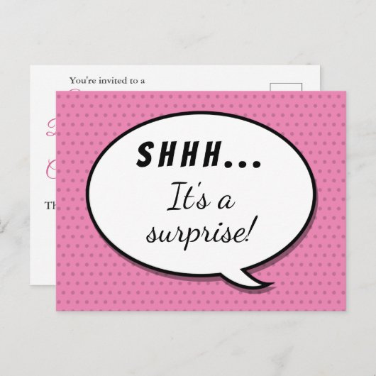 かわいいピンクのサプライズ誕生日パーティーのスピーチのバブル インビテーションポストカード (正面/裏面)