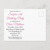 かわいいピンクのサプライズ誕生日パーティーのスピーチのバブル インビテーションポストカード (裏面)