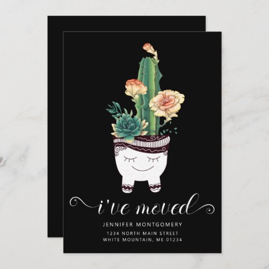 かわいいピンクのサボテンがおもしろいポット移動 案内状 (正面/裏面)