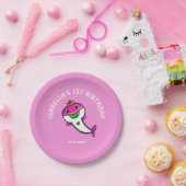 かわいいピンクのサメ赤ちゃん女の子1歳の誕生日 ペーパープレート (パーティー)