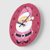 かわいいピンクのサンタクロースと雪のクリスマス ラージ壁時計 (傾斜)