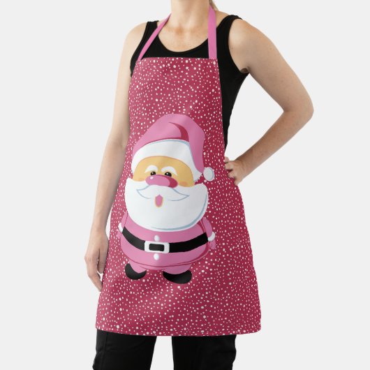 かわいいピンクのサンタクロースと雪の結晶クリスマス エプロン (インサイチュ)