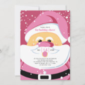 かわいいピンクのサンタクロースのクリスマスホリデーパーティー 招待状 (正面)
