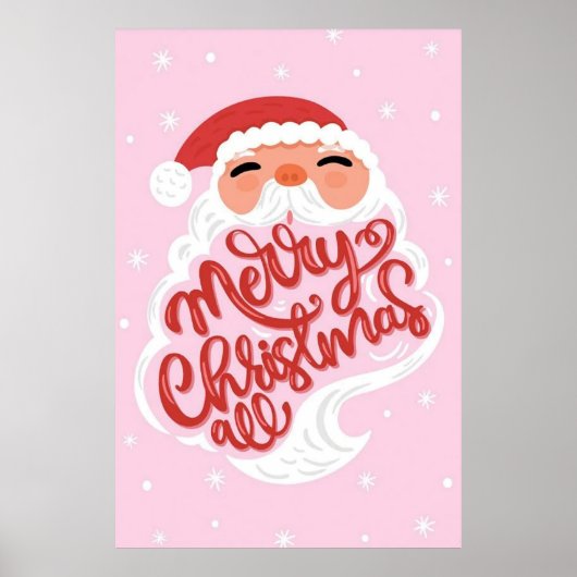 かわいいピンクのサンタクロースのクリスマスポスター ポスター (正面)