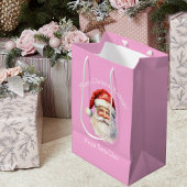 かわいいピンクのサンタクロース女パーソナライズされたの子のクリスマス ミディアムペーパーバッグ