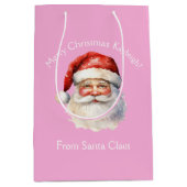 かわいいピンクのサンタクロース女パーソナライズされたの子のクリスマス ミディアムペーパーバッグ (正面)