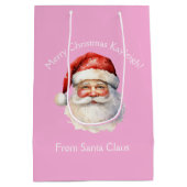 かわいいピンクのサンタクロース女パーソナライズされたの子のクリスマス ミディアムペーパーバッグ (裏面)