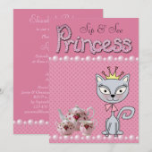 かわいいピンクのシップ＆シー ベイビーシャワー プリンセス キティ キャット 招待状 (正面/裏面)