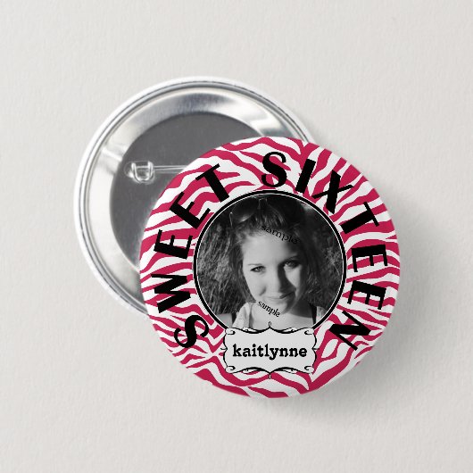 かわいいピンクのシマウマの菓子の第16誕生日の女の子 缶バッジ (正面&裏面)