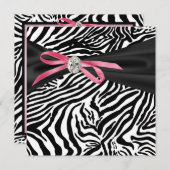 かわいいピンクのシマウマパーティーの招待状 招待状 (正面/裏面)