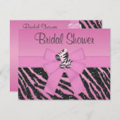 かわいいピンクのシマウマ及び印刷された弓ブライダルシャワー 招待状 (正面/裏面)