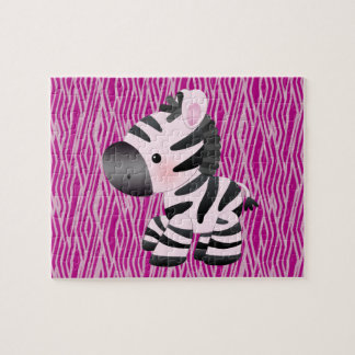 かわいいピンクのシマウマ及び質のアニマルプリントのパズル ジグソーパズル