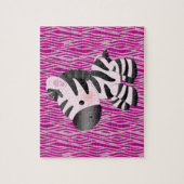 かわいいピンクのシマウマ及び質のアニマルプリントのパズル ジグソーパズル (縦)