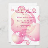 かわいいピンクのシャボン玉ガールズベビーシャワーパーティー 招待状 (正面/裏面)