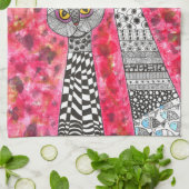 かわいいピンクのシャム猫イラストレーションキッチンタオル キッチンタオル (折り畳み)