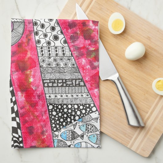 かわいいピンクのシャム猫イラストレーションキッチンタオル キッチンタオル (四つ折り)