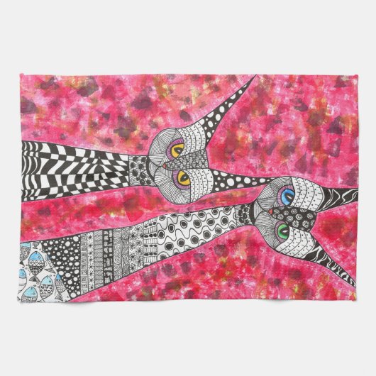 かわいいピンクのシャム猫イラストレーションキッチンタオル キッチンタオル (横)