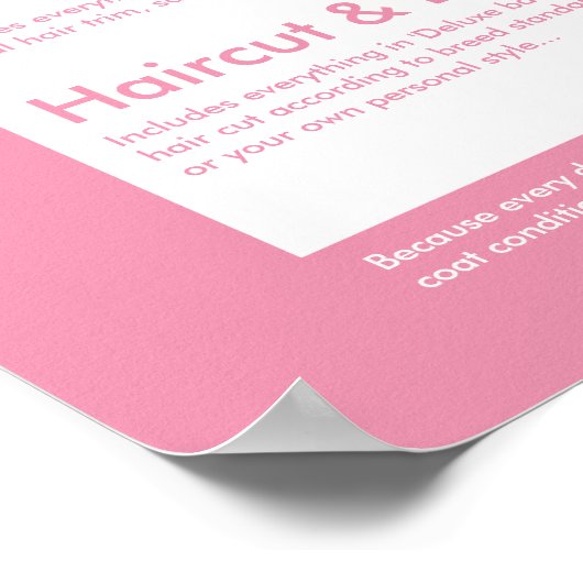 かわいいピンクのシルエット犬グルーミングサロンメニュー ポスター (角)