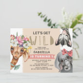 かわいいピンクのジャングルを手に入れよう1回目の誕生日パーティー 招待状 (スタンド正面)