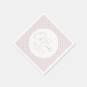 かわいいピンクのジンガムパーソナライズされた女の子の赤ちゃんシャワー スタンダードカクテルナプキン (角)